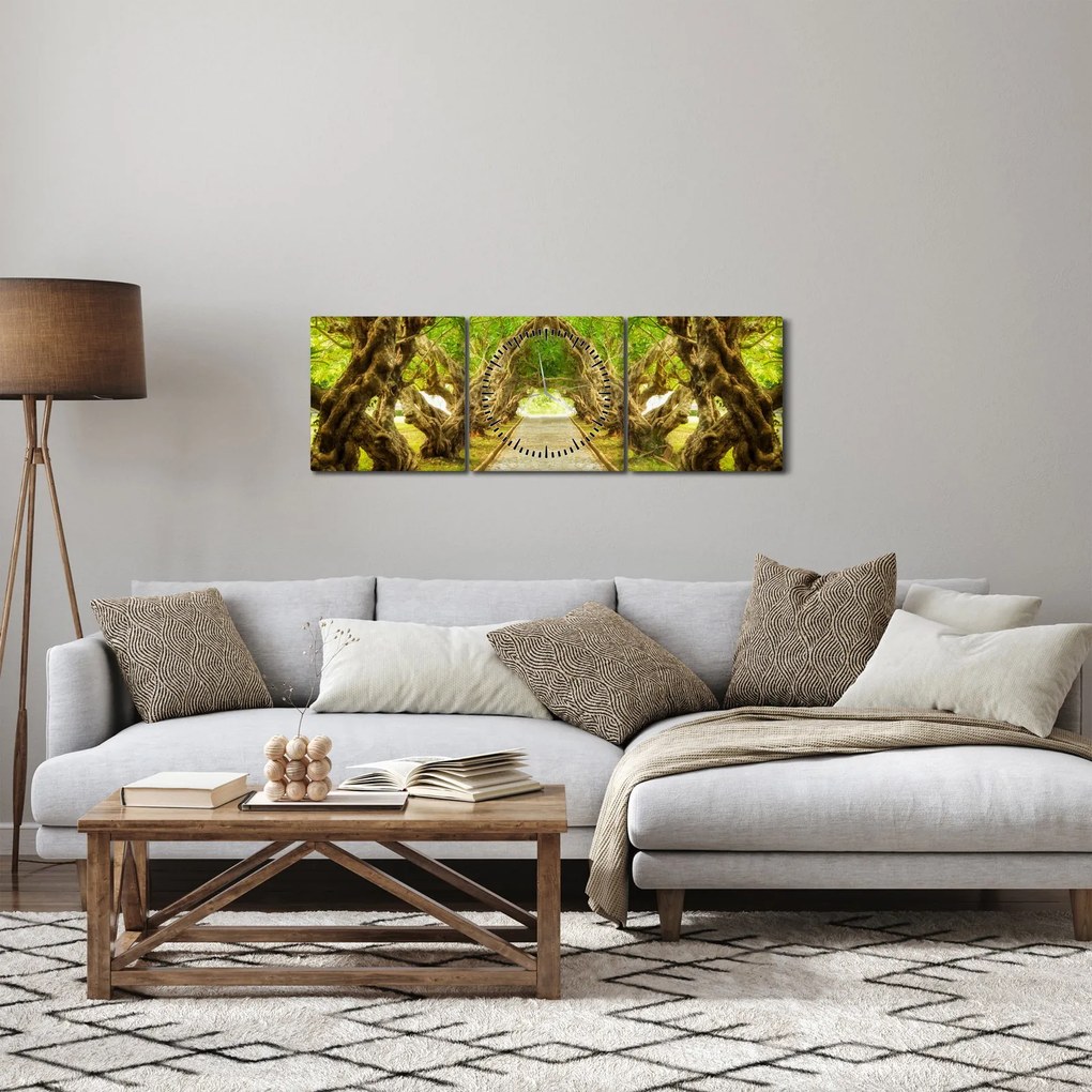Obraz - Żywy tunel plumerii (z zegarem) (90x30 cm)