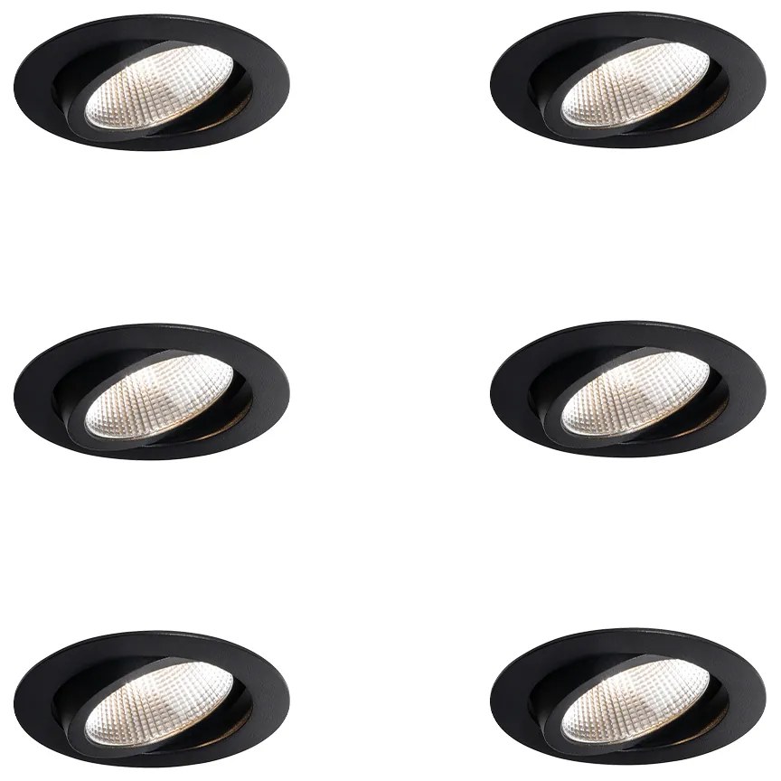 Zestaw 6 reflektorów wpuszczanych czarnych 9,5 cm z LED 1300 lm ściemnialne IP23 - Gaius Nowoczesny Oswietlenie wewnetrzne