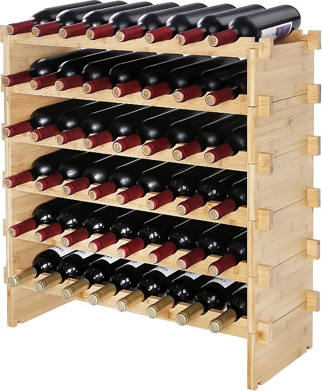Stojak na Wino do Układania w Stosy na 48 Butelek SucceBuy , 6-Poziomowa Półka Ekspozycyjna z Drewna Bambusowego