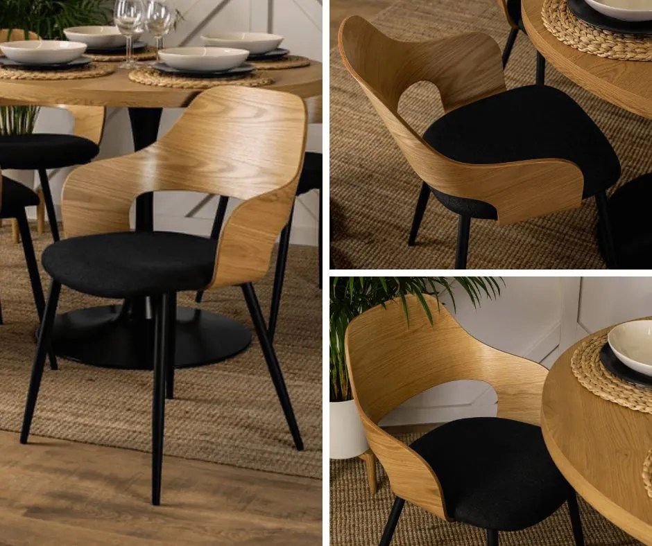 Krzesło jadalniane ze sklejki giętej Orbi, dąb złoty/czarny