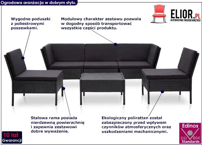 Zestaw czarnych mebli ogrodowych - Naja 5X