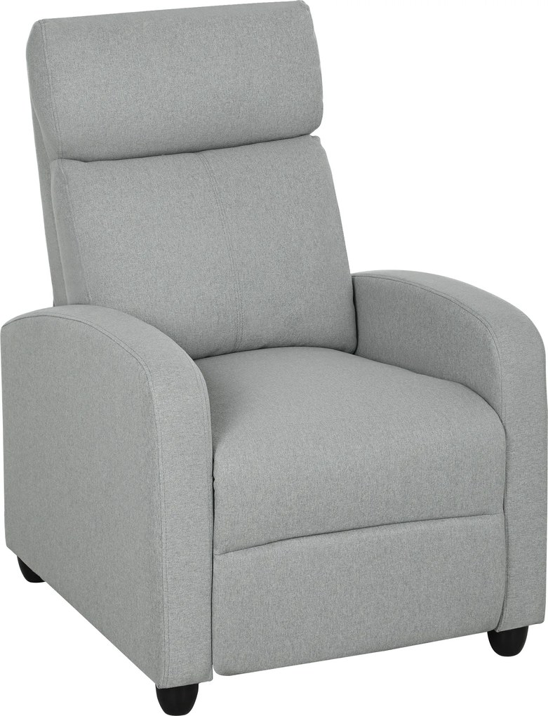 HOMCOM Fotel relaksacyjny, regulowany 135°, wysuwany podnóżek, wyściełane oparcia, len-poliestru, jasnoszary