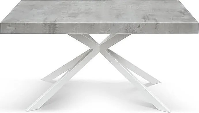 Stół drewniany, wykończenie cementowe, biała podstawa X, rozkładany 140x90 - CAMAIORE