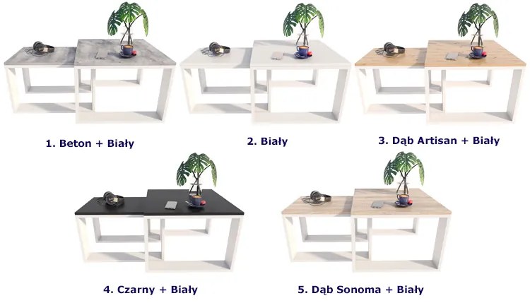 Komplet Dwóch Biały Stolików Kawowych Dąb Sonoma + C8-B45