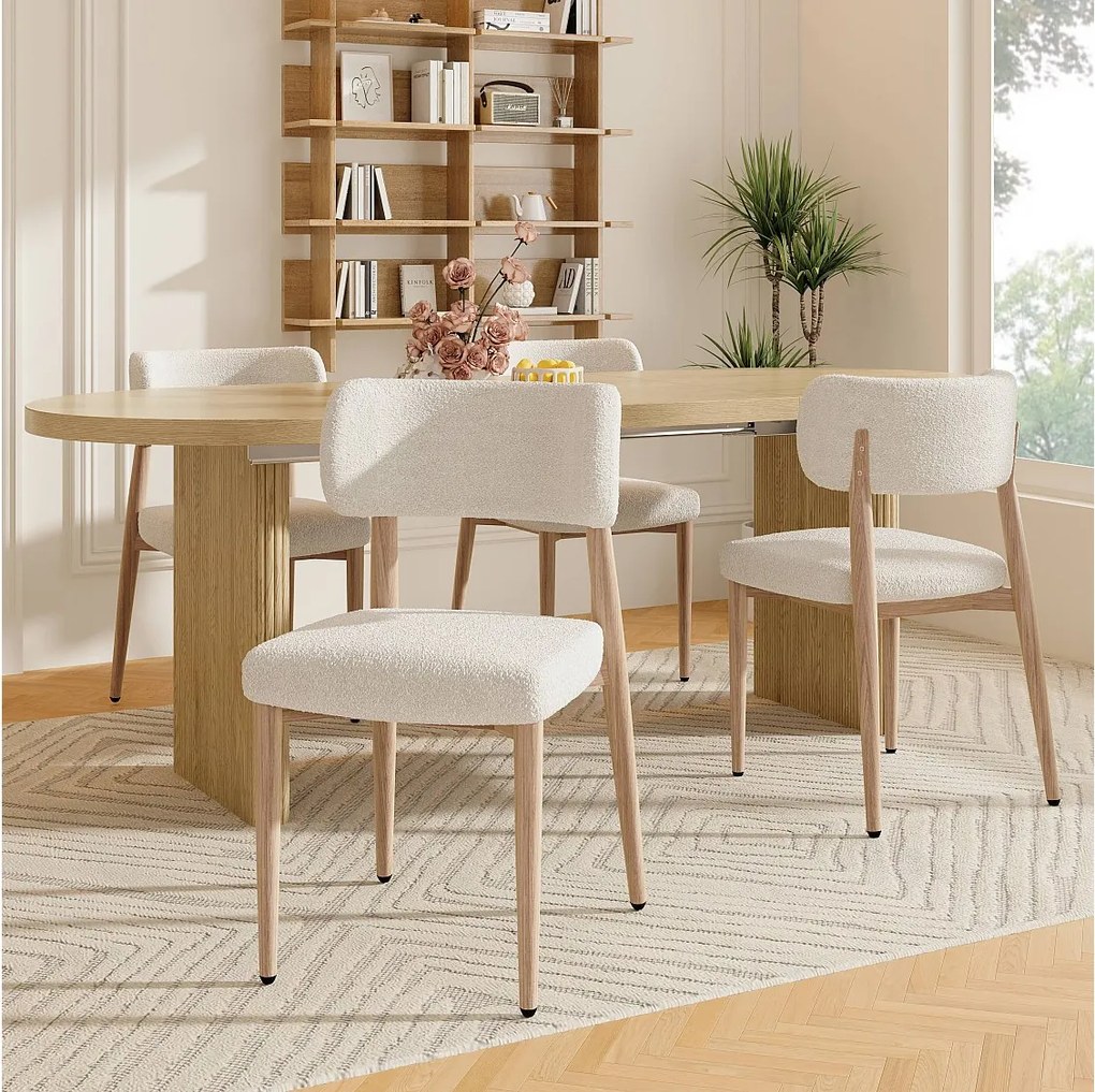 Zestaw 4 metalowych krzeseł do jadalni z wykończeniem imitującym drewno - 50 x 53 x 84 cm - styl nowoczesny - wykończenie kręcone - naturalne