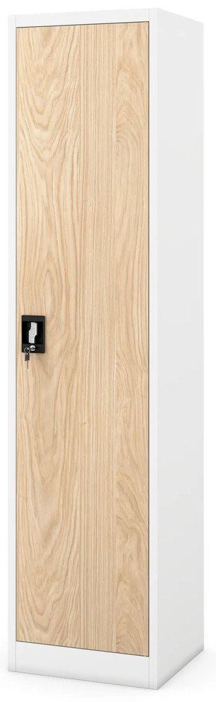 Biurowa szafa metalowa ALEX, 450 x 1850 x 400 mm, Eco Design: biała/ dąb sonoma