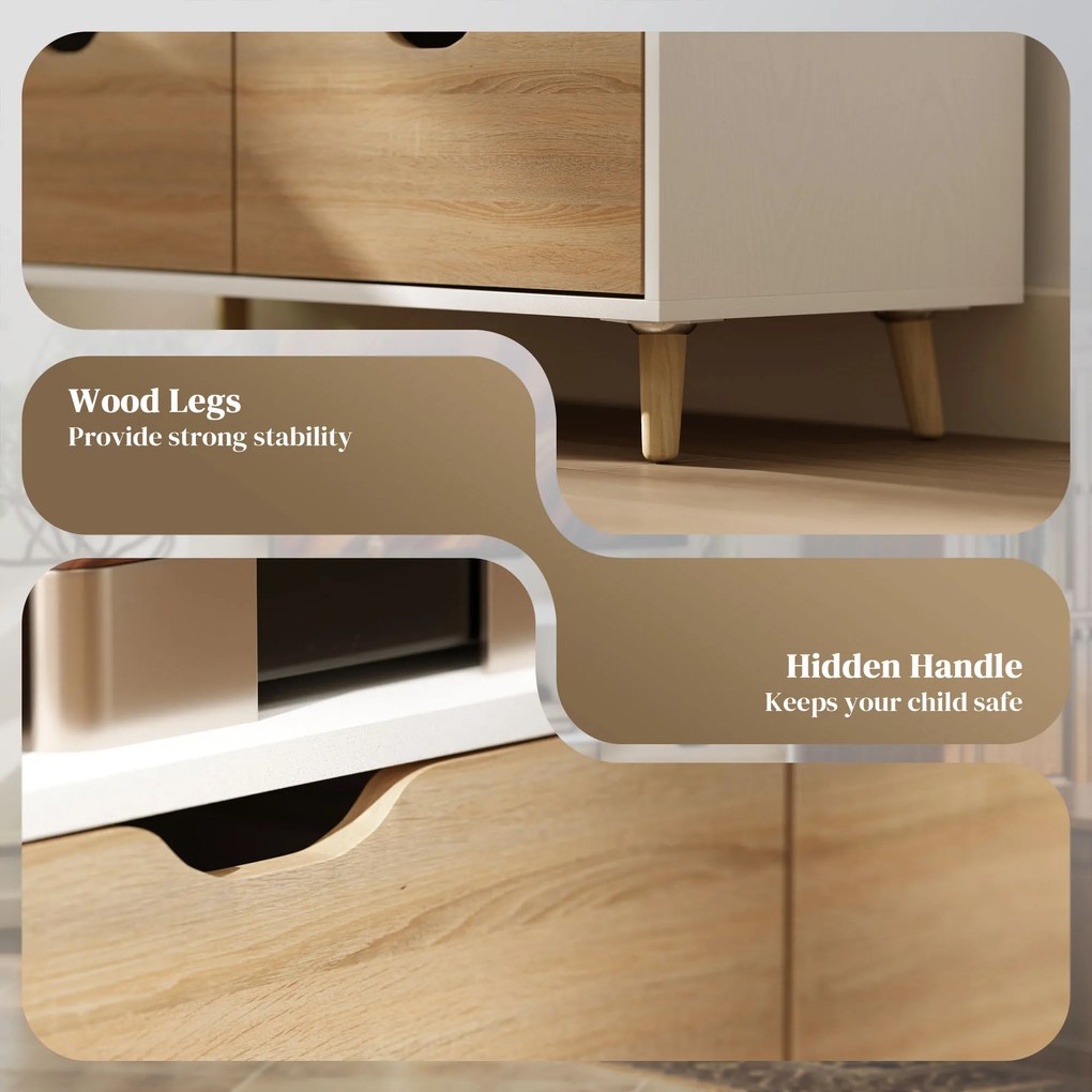 HOMCOM Szafka RTV z szufladami, Otwarci Półki, drewno, 99 x 39 x 58 cm, Biały