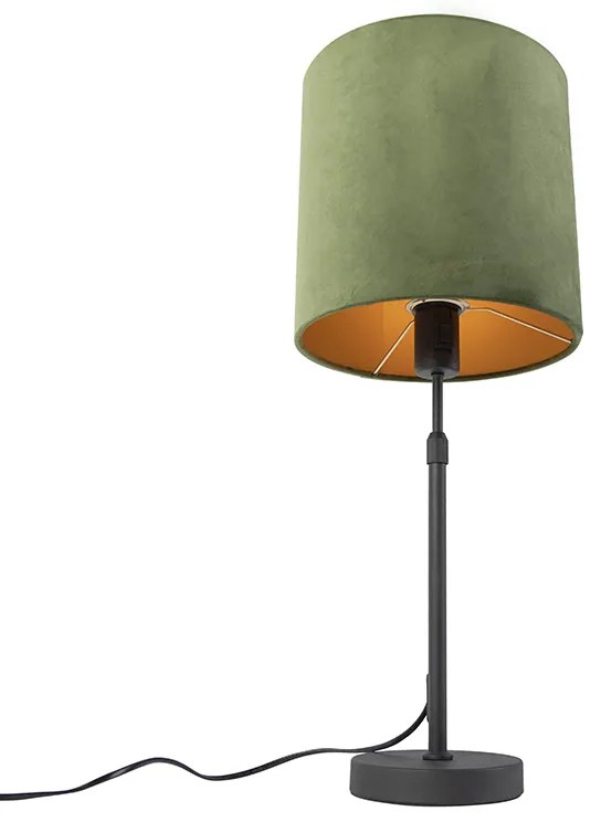 Lampa stołowa czarna z zielonym aksamitnym abażurem ze złotem 25 cm - ParteWiejski/ Rustykalny / Vintage Oswietlenie wewnetrzne