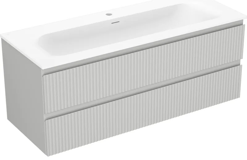 Mexen Rivel szafka łazienkowa 120 cm z umywalką Vela, 2 szuflady, ryflowana , szara mat/biała mat - 91A20-12047-2-BFF62-W23M0