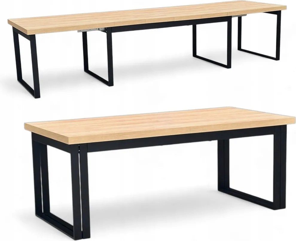 Stół Duży Czarny + DĄB HIKORA 100x200 rozkładany do 400 cm Metalowe Nogi