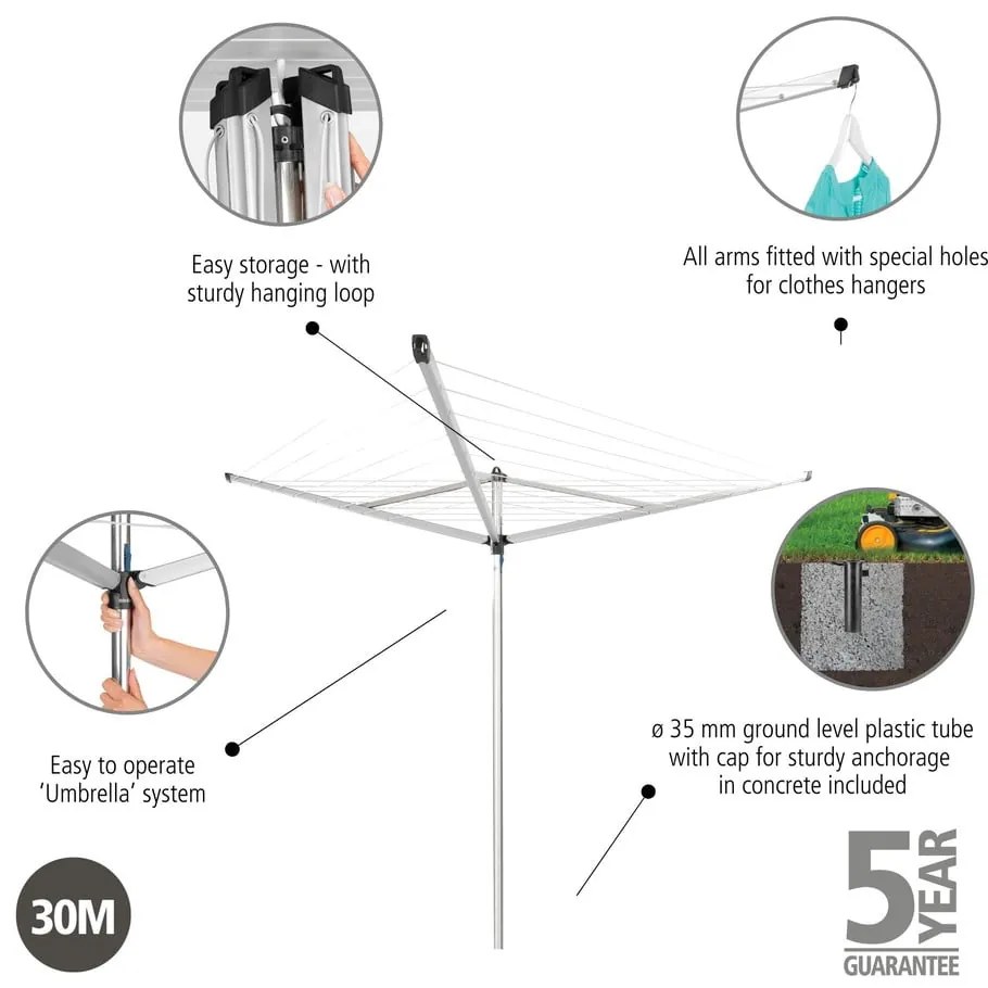 Ogrodowa suszarka na pranie w kolorze srebra 30 m Essential – Brabantia