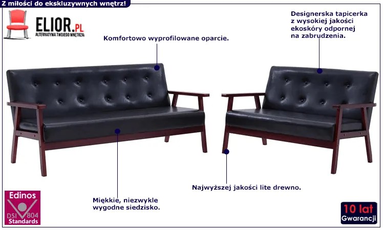Czarny 5-osobowy zestaw wypoczynkowy vintage - Garner 5S