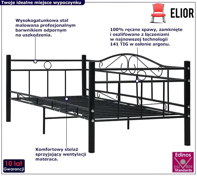 Czarne metalowe łóżko jednoosobowe 90x200 cm - Korello