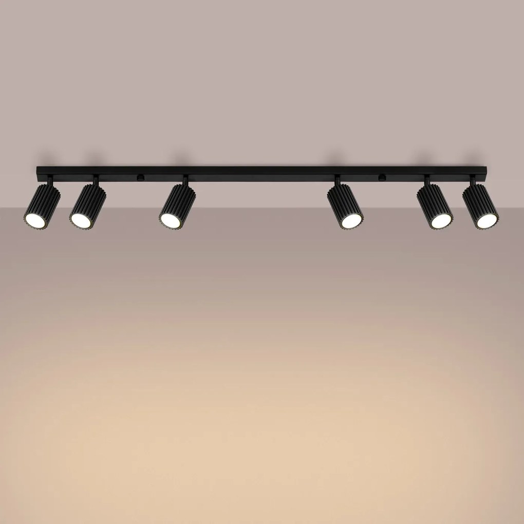 Listwa oświetleniowa 6-punktowa KARBON 6L czarna ryflowana SOLLUX  LIGHTING