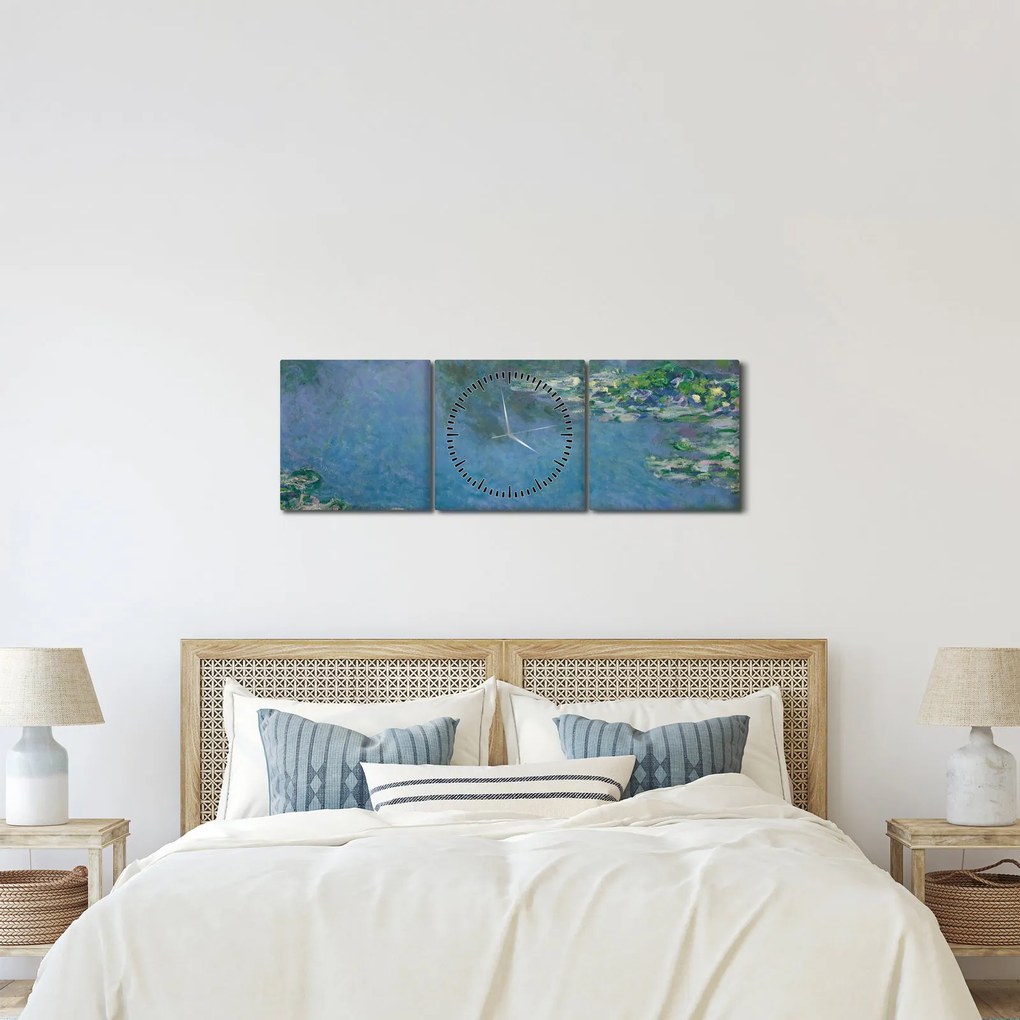 Obraz - Claude Monet, Water Lilies, reprodukcje (z zegarem) (90x30 cm)