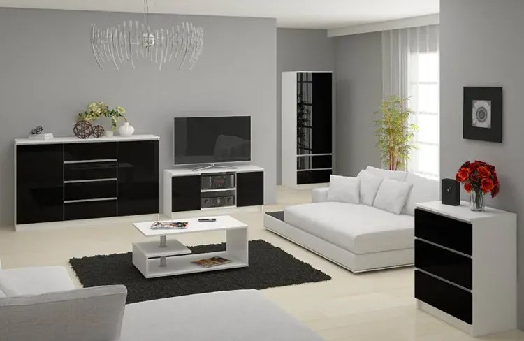 Komoda do biura biała + czarny połysk L6-R29