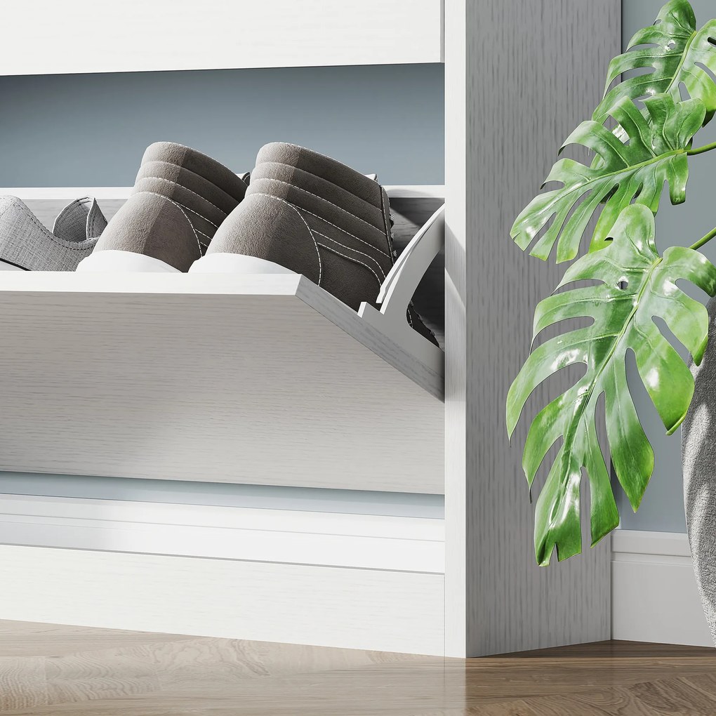 HOMCOM Szafka na buty z 3 składanymi szufladami, na do 12 par butów, Płyta wiórowa, 80 x 17 x 108 cm, Biały