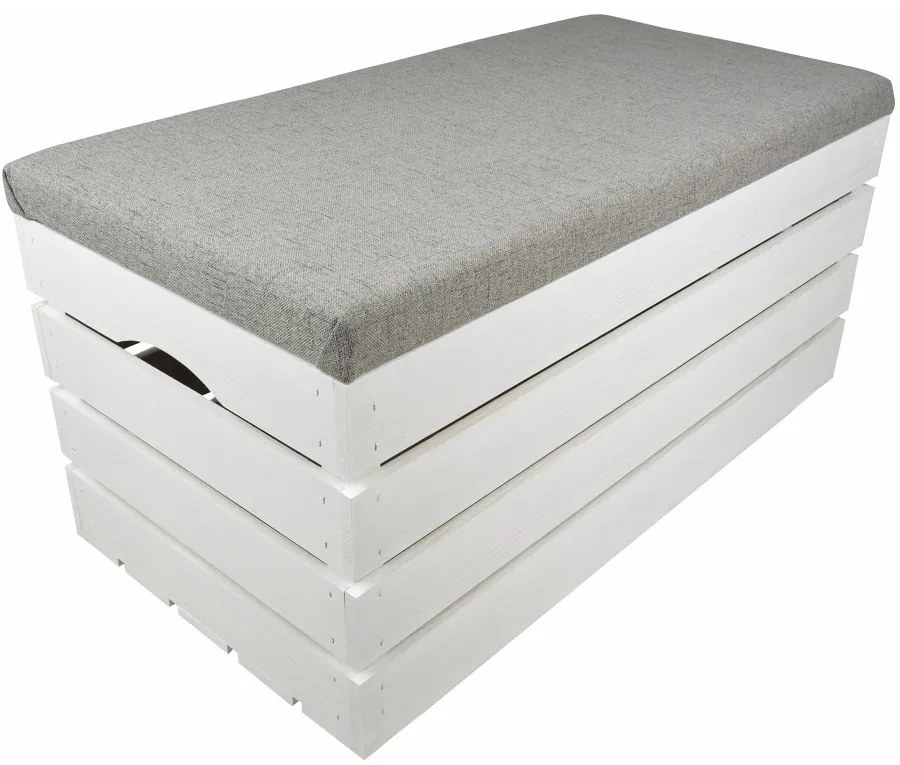 Pufa kufer skrzynia drewniana sosnowa siedzisko 80cm malowana biała
