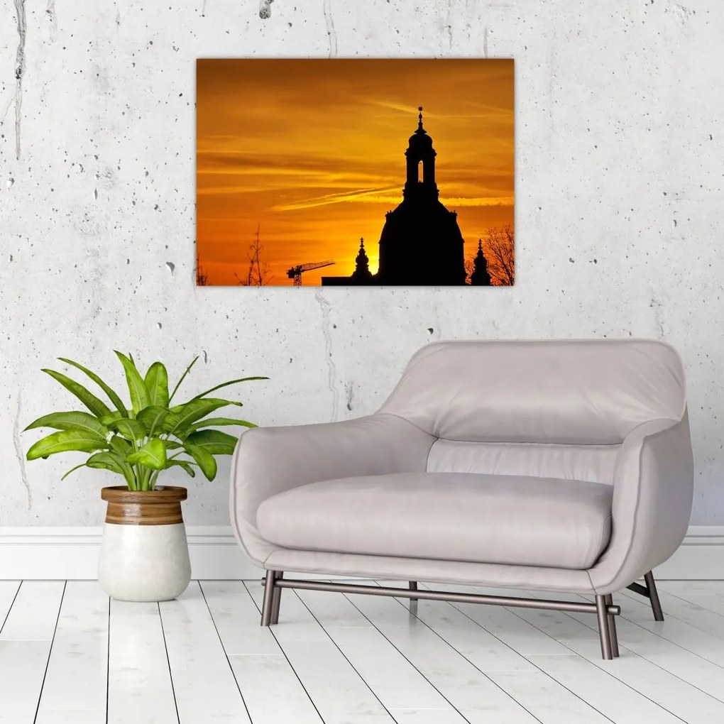 Obraz na szkle - kościół o zachodzie słońca (70x50 cm)