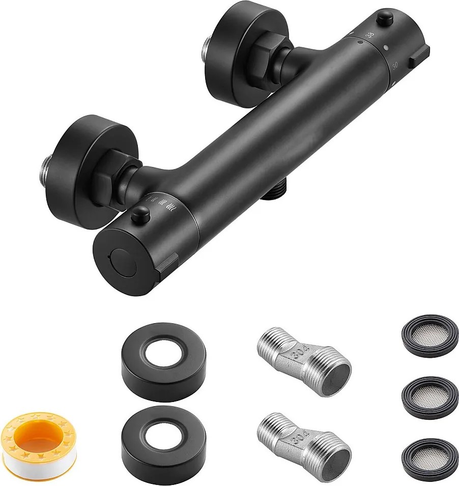 Bateria Termostatyczna Prysznicowa SucceBuy z Blokadą Zabezpieczającą 38°C, Kran Termostatyczny do Ciepłej i Zimnej Wody, Powłoka Elektroforetyczna