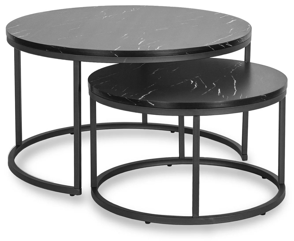 Zestaw Stolików Kawowych MAURO MAX 60 cm/80 cm Czarny Marmur Nowoczesny Glamour