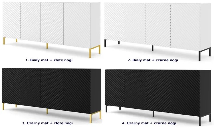 Długa komoda 200 cm biały mat + złote nóżki Ordi