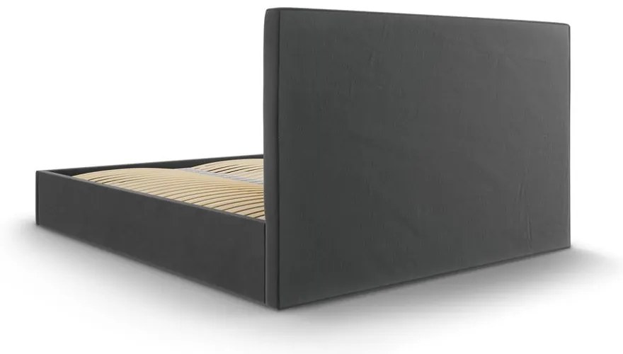 Ciemnoszare tapicerowane łóżko dwuosobowe ze schowkiem ze stelażem 140x200 cm Juniper – Mazzini Beds
