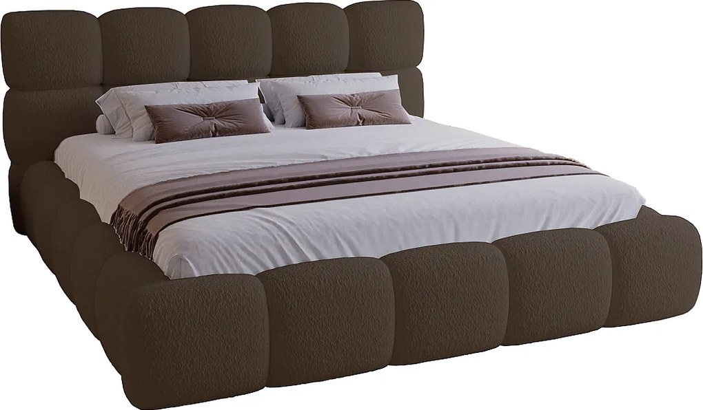 Łóżko tapicerowane z pojemnikiem 140x200 cm Ravello - stelaż, boucle - brązowy (Lambi 4)