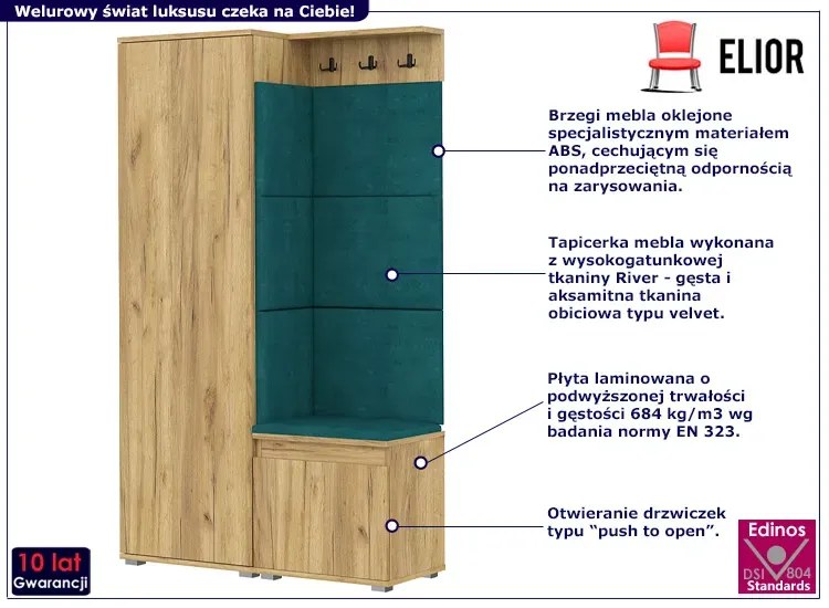 Nowoczesna garderoba do przedpokoju dąb craft + zieleń butelkowa - Fazo 4X