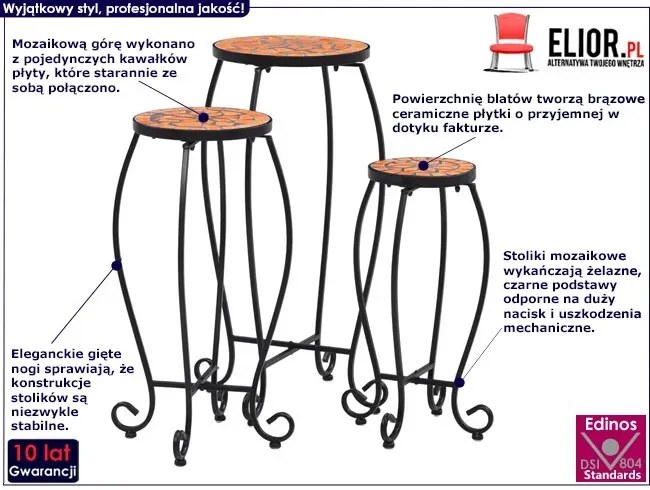 Zestaw terakotowych okrągłych stolików mozaikowych – Henry
