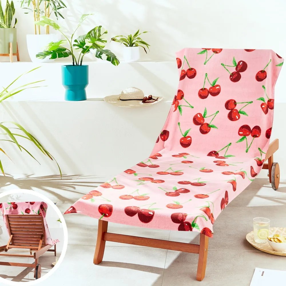 Różowy bawełniany ręcznik plażowy 78x200 cm Cherries – Catherine Lansfield