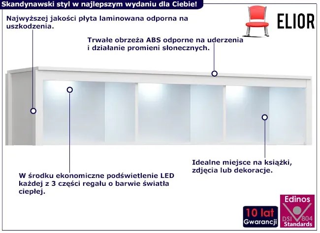 Biały regał wiszący do salonu nowoczesnego LED - Omaron 12X