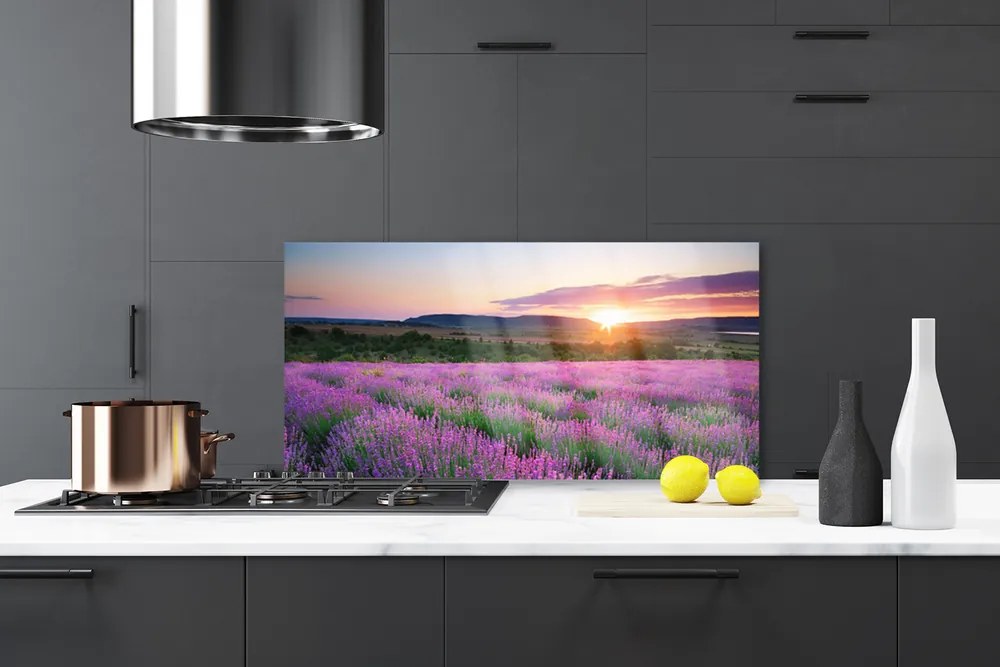 Panel Szklany Lawendowy Zmierzch na Polu