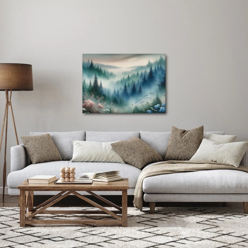Obraz - Leśny krajobraz z mgłą (70x50 cm)
