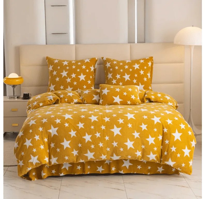 PrzytulneMieszkanie.pl PrzytulneMieszkanie.pl Pościel z mikropluszu STARS żółto-pomarańczowe Rozmiar pościeli: 2 szt 70 x 90 cm | 200 x 220 cm