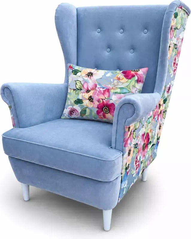 Skandynawski fotel uszak Flower w kwiaty