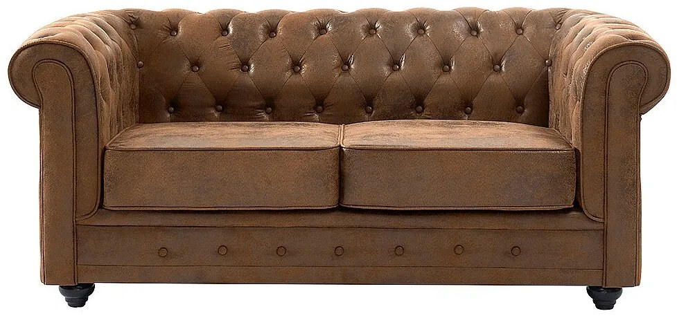 Kanapa 2-osobowa CHESTERFIELD z mikrofibry o wyglądzie postarzanej skóry