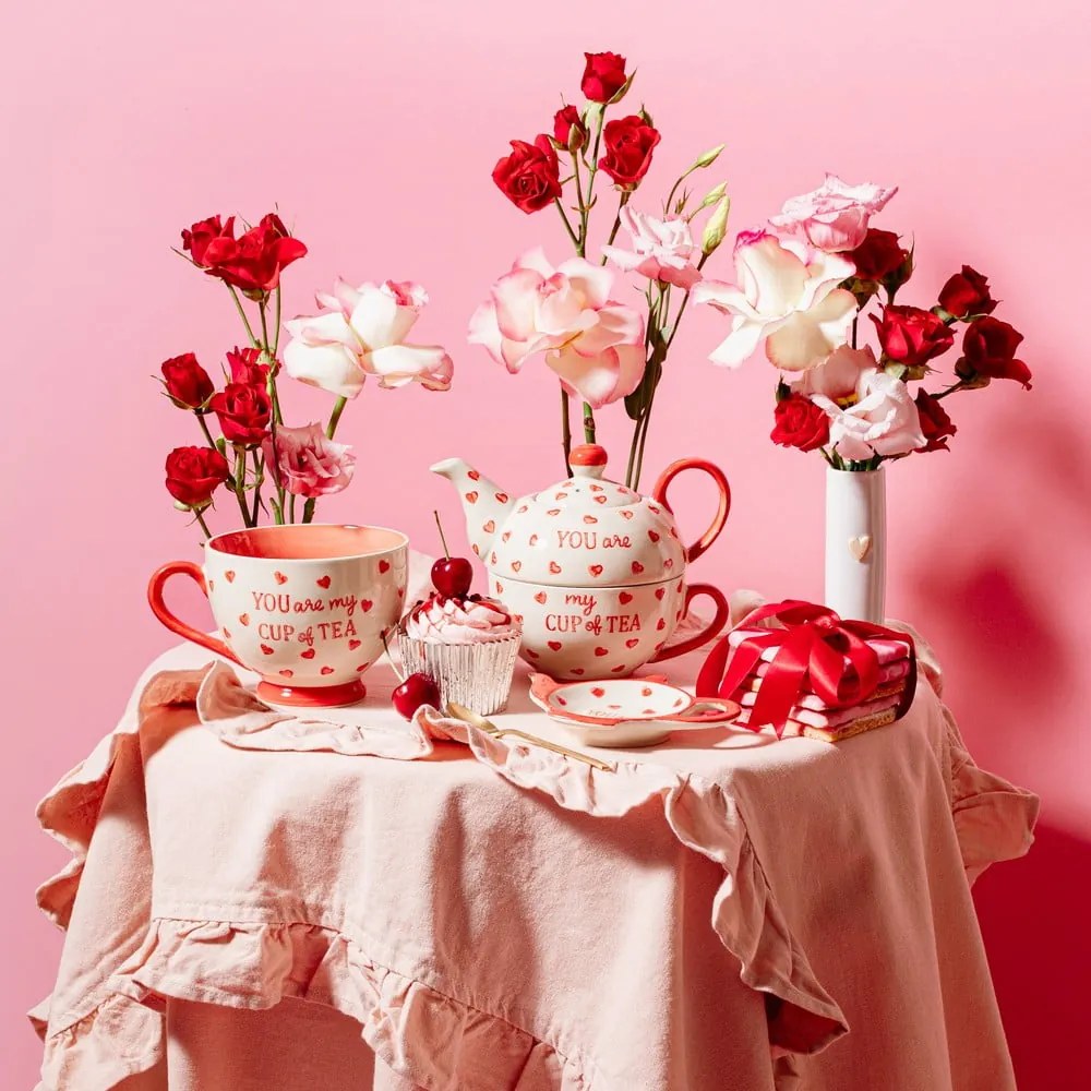 Czerwono-biały ceramiczny serwis do herbaty You are My Cup of Tea – Sass &amp; Belle