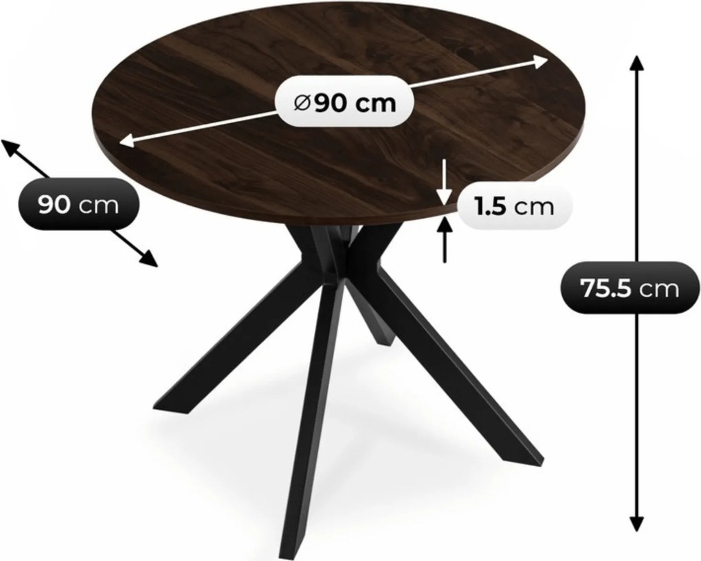 Okrągły stół industrialny Lauren 90 cm, orzech/czarny