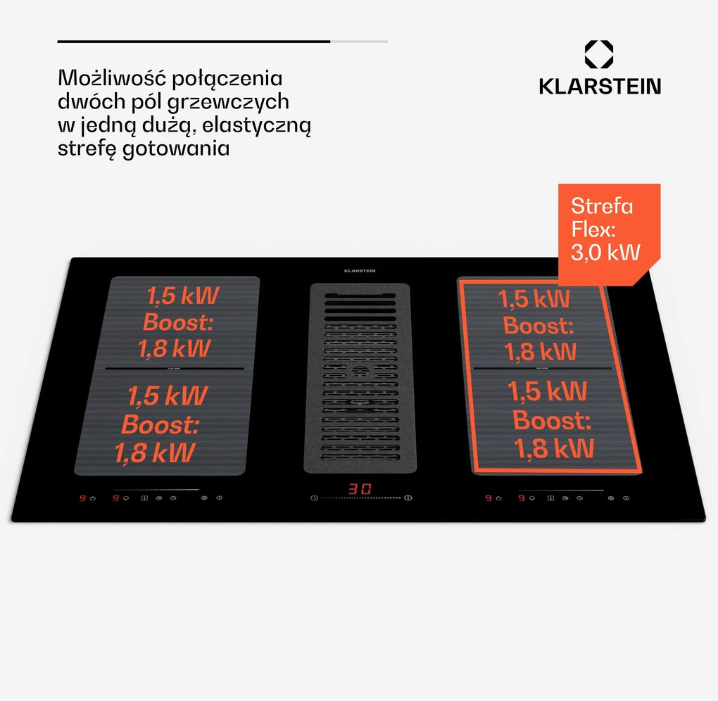 Klarstein Full House 80cm 4 Strefy Gotowania Płyta Indukcyjna z Okapem Czarny