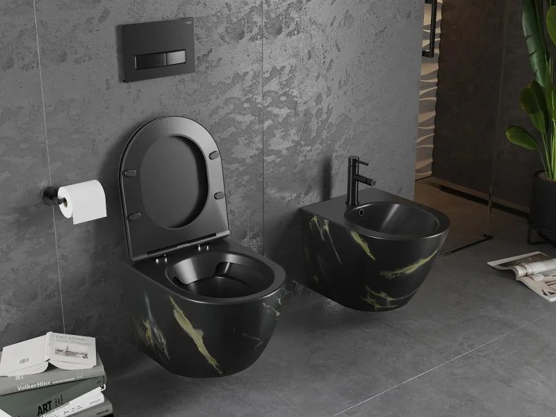 Mexen Lena miska wc Rimless z deską wolnoopadającą slim, duroplast, czarna kamień - 30224098