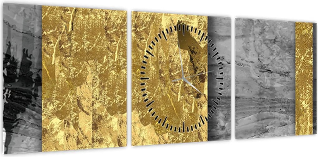 Obraz - Złote kwadraty N⁰2 (z zegarem) (90x30 cm)