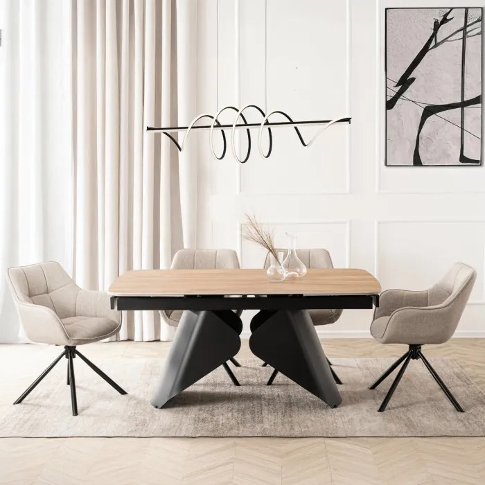 Zestaw Stół Rozkładany VERONA 160-240 cm Dąb/Czarny i 4 Krzesła PEONY 2 Beżowe