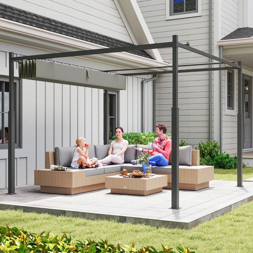 Outsunny pergola tarasowa 3x3 m wolnostojąca z rozsuwanym dachem ochrona UV zadaszenie ogrodowe na taras | Aosom PL