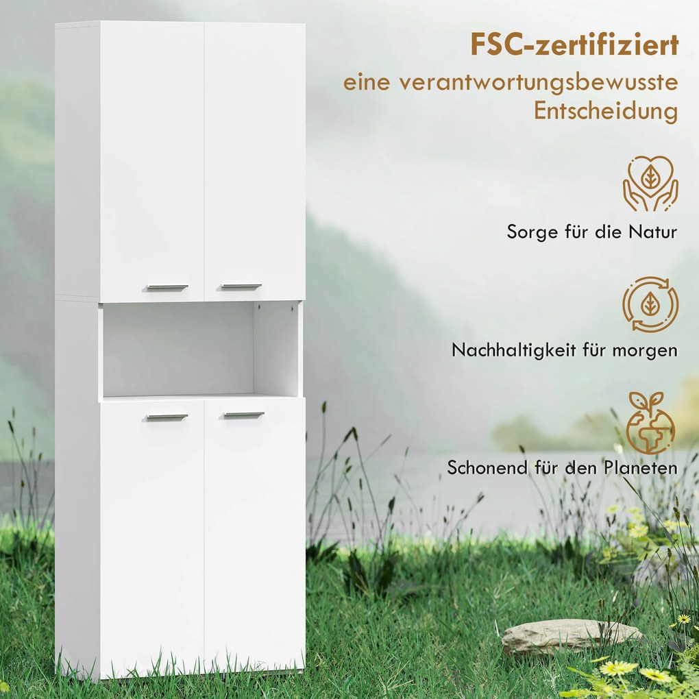 HOMCOM Wysoka na 174 cm szafka łazienkowa z uchylnym koszem na pranie i drzwiami Soft-Close, Biała | Aosom PL