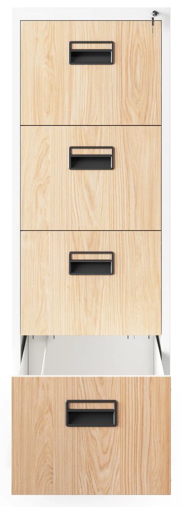 Metalowa szafa kartotekowa SARA V4, 460 x 1320 x 620 mm, Eco Design: biała/ dąb sonoma