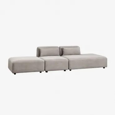 Sofa Modułowy 2-częściowy Z Prawym Szezlongiem I Pufem Fogler Sztruks Jasny Szary Taupe - Sklum