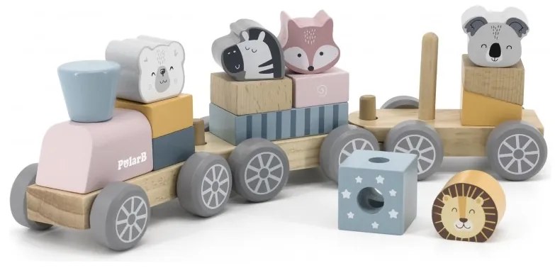 Viga polarb drewniana kolejka z wagonikami i zwierzątkami do ciągnięcia montessori