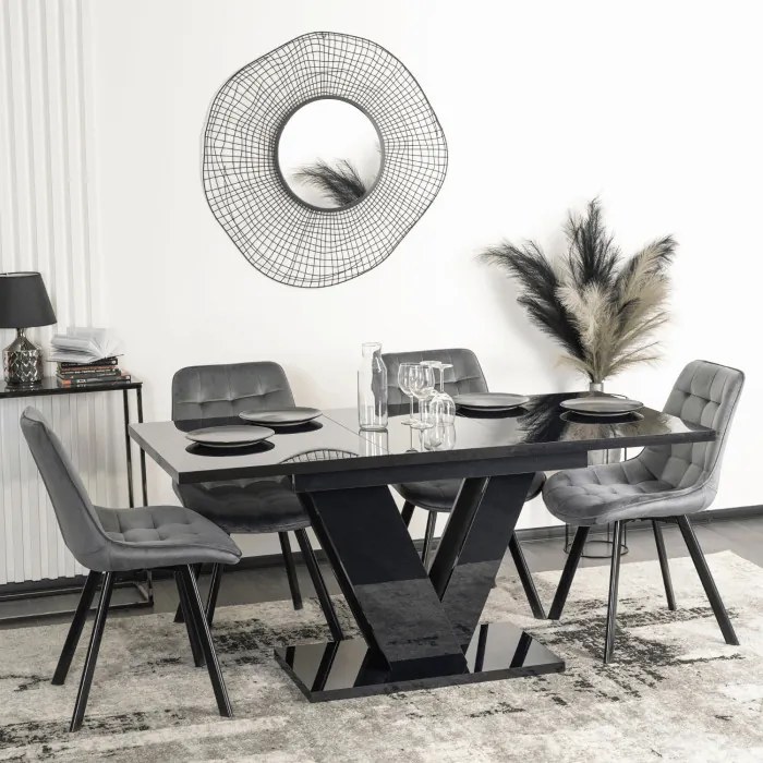 Stół Prostokątny Rozkładany CLARK 120-160 cm Czarny Połysk Glamour