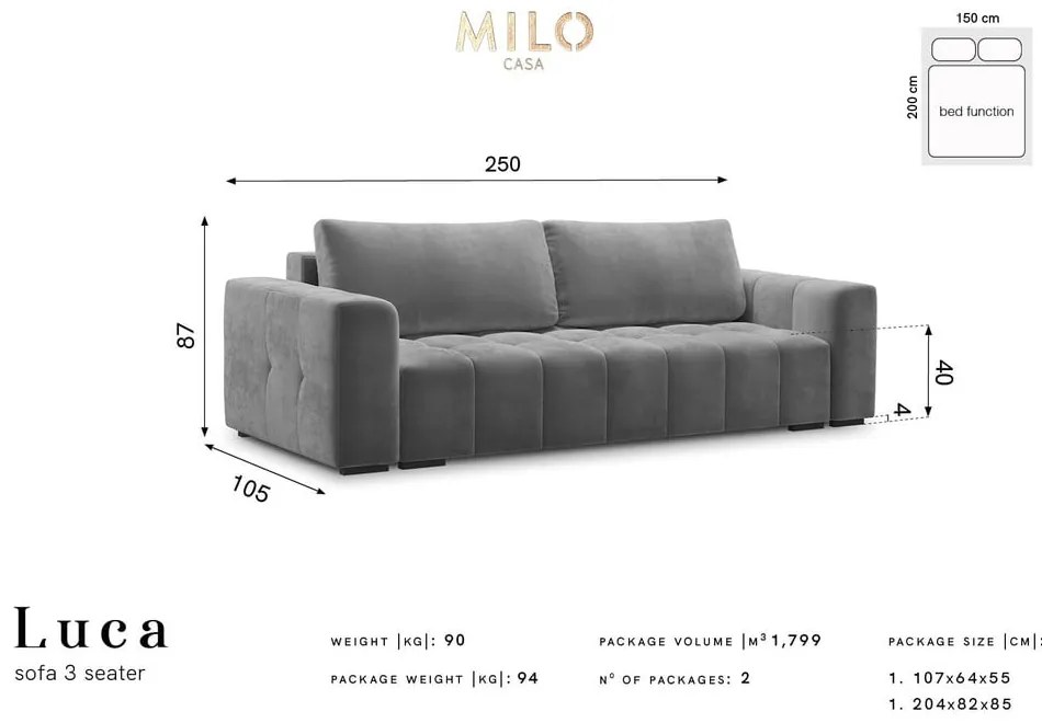 Niebieska aksamitna rozkładana sofa Milo Casa Luca